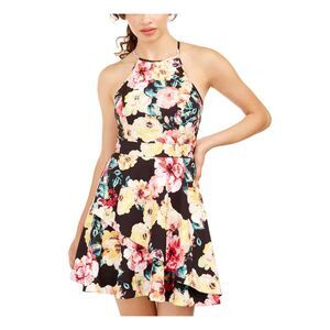 SPEECHLESS Womens Fit + Flare Short Dress Black Sleeveless Halter Juniors 5